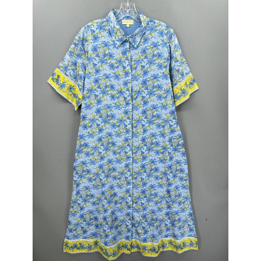 Isla Payal Dress Small Blue Floral Shirt Maxi Short Sleeve Belted Summer Boho